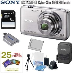 Sony Silver Cyber-shot 16.2 MP Digital Camera with 5x Optical Zoom and 3.0-Inch LCD + 16GB SDHC + Sony Case + Card Reader + Replacement Battery + Accessory Kit