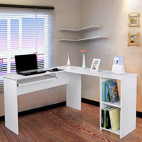 Songmics escritorio de la computadora Blanco Mesa de ordenador moderna