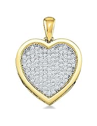 10k Yellow Gold Round Micro Pave Set Love Heart Shape Diamond Pendant - 28mm Width * 35mm Height (1.0 cttw)