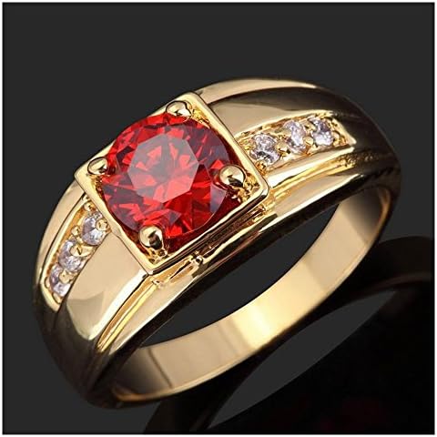 Ruby Jewelry Garnet Men Ring CZ diamond 18 K Gold jewelry Rings for men Ring Ring Size:10 Main Stone Color:Red Metal Color:18K Gold Plated