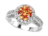 2.10 cttw 925 Lab Simulated Round Mexican Fire Opal Engagement Ring
