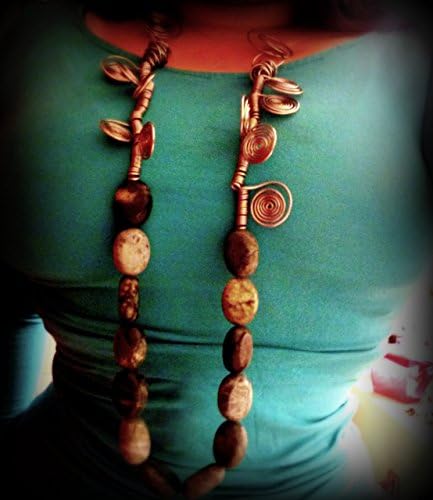 Long statement gemstone necklace , handmade ooak necklace, large jewelry , art jewelery