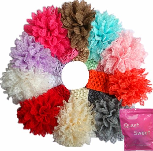 10 Pieces Babys Headbands Girl's Lace Flower Headband Hair Accessories (10 Pack)