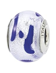 Sterling Silver Reflections Silver/White Italian Murano Glass Bead
