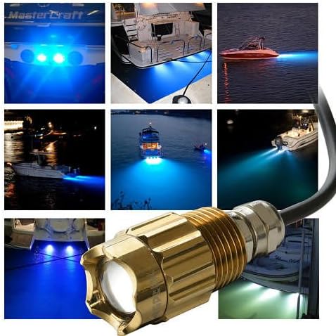 New Blue 6 led 1/2" NPT Underwater Boat Drain Plug Light with connector for fishing Set01