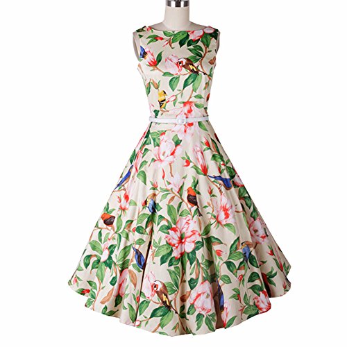 Eastabile Women Vintage 1950s Floral Crew-Neck Sleeveless Dress