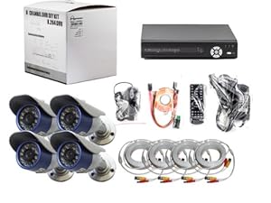 Aposonic A-BRHB4-V1 8-Channel H.264 CCTV Surveillance Security System Kit with 1x Varifocal and 3x Fixed-Lens 480 TVL CCD IR Camera (Black/Silver/Blue)