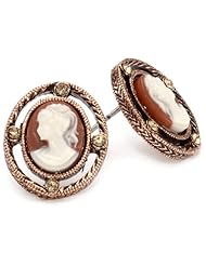 1928 Jewelry Dark Cornelian Cameo Button Stud Earrings