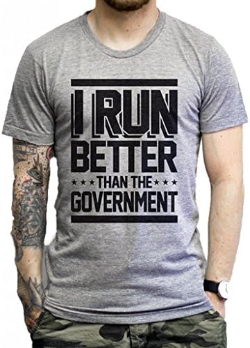 Stride Fitness Apparel Men's I Run Better Than The Government On An Athletic Grey T Shirt Medium Athletic Grey