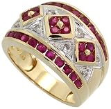 14k Yellow Gold Ring 9/16 (14mm) wide, w/ 1.50 Total Carat Weight of Round Brilliant Diamonds & Ruby Stones