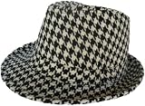 Large Houndstooth Stitch Alabama Fedora Trilby Black & White Crusher Hat