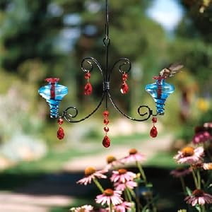 Parasol Mini-Blossom Double Chandelier Blown Glass Hummingbird Feeder - Aqua by 
