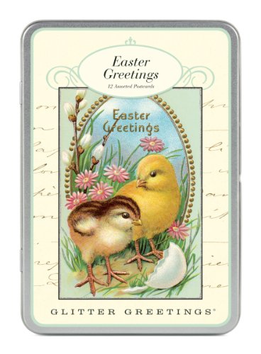 Cavallini Easter Greetings Glitter Greetings, 12 Assorted Postcards