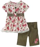 Young Hearts Toddler Girls Printed Floral and Lace Jersey and Twill Bermuda Pant Set