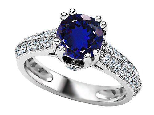 1.80 cttw 925 Sterling Silver 14K White Gold Plated Lab Created Round Sapphire Engagement Ring Size 6