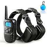 【 2016年新しいバージョン 】Jason Yang犬の訓練首輪充電式と防水、ワイヤレス充電式効果的、無痛とビープ音、振動・青いバックライト画面安全振動トレーナーと 2 匹の犬、300 メートル (