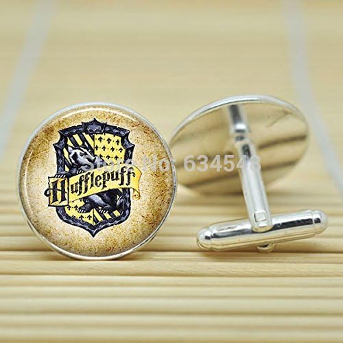 Pretty Lee Harry Potter Hufflepuff Crest In Silver Cufflinks Glass Cabochon Cufflinks C3570