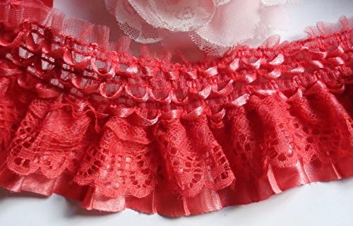 Red 2 1/2" Wide Elastic Lace Trim Sewing DIY Craft Supply Elastic Ruffle Pleated Elastic Ribbon By the Yard Polyester