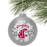 Washington State Cougars Grey Snowflake Glass Ornament