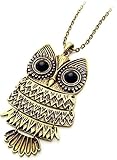 Vintage Antique black eye bronze owl retro Long necklace jewelry pendant J001