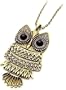 Vintage Antique black eye bronze owl retro Long necklace jewelry pendant J001