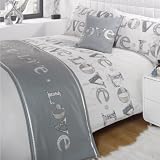 Love Silver Super King Duvet Quilt bedding Set Bed in Bag Cushion Cover Runner