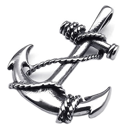 KONOV Vintage Stainless Steel Anchor Charm Pendant Mens Womens Necklace, 24 inch Chain