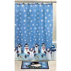 Snowman Christmas Holiday Winter Fabric Shower Curtain