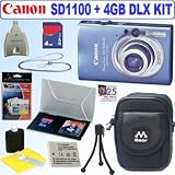 Canon PowerShot SD1100IS 8MP Digital Camera (Blue) + 4GB Deluxe Accessory Kit