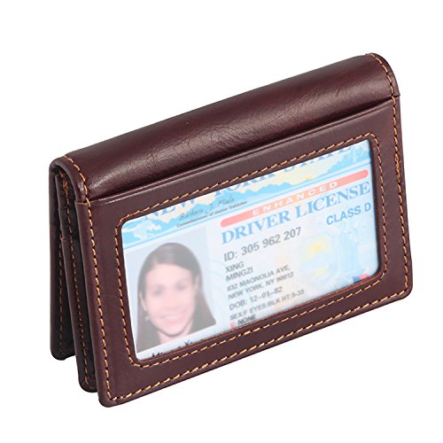 IDEAWIN Vintage Unisex RFID Blocking Minimalist Card Wallet ID Window Gift Box