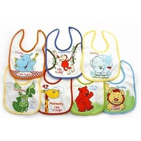 Newborn Baby Boy Bibs, Animals 7 Days of the Week Baby Bibs (Pack of 7) (One Size)
