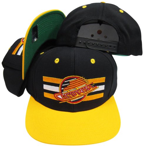 Vancouver Canucks Black/Yellow Two Tone Snapback Adjustable Plastic Snap Back Hat / Cap