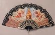 Religious Fan - Carmen - Black - 19in. - Folding - Hand Made - Imported from Spain