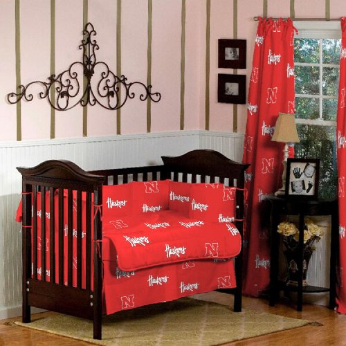 NEBRASKA Huskers CRIB SET with CURTAINS - 9 Pc Set
