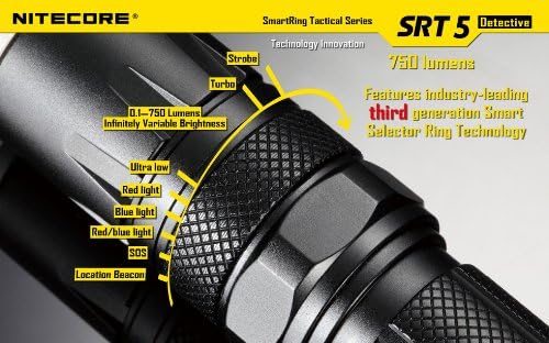 BUNDLE: NITECORE SRT5 Detective Cree XM-L2 LED 750 Lumen SmartRing Tactical Flashlighght (Black) Combo with 1 x EagleTac 3400mAh 18650 Battery, Nitecore i2 Intellicharger, Intelicharger Car Adapter, and LightJunction LED Keychain light