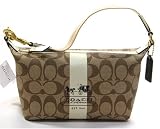 AUTHENTIC COACH HERITAGE STRIPE SMALL COSMETIC TOP HANDLE POUCH 41115 (Khaki White) by