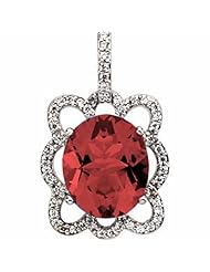 14K White Gold Oval Cut Mozambique Garnet and Diamond Pendant -- LIFETIME WARRANTY