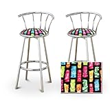 2 Colorful Tiki Head Specialty / Custom Chrome Barstools with Backrest Set