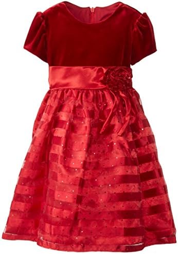 Jayne Copeland Little Girls' Stripe Organza with Halogram, Red, 4
