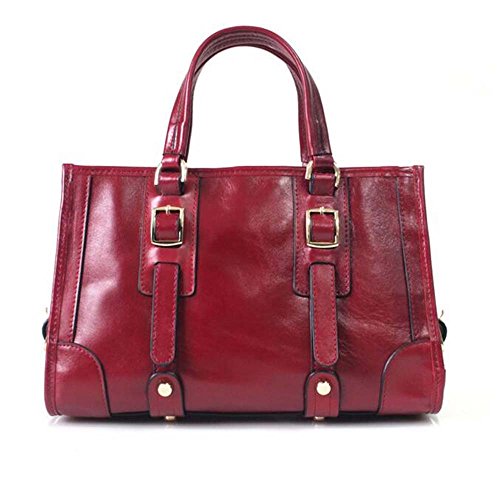 Women Vintage Genuine leather Solid Buckle Satchel Handbag Purse (Red)