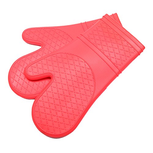 1 Pair FDA Ultra-Flex Red Silicone Kitchen Cooking Mitt