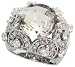 Sterling Silver Cocktail Ring, Rhodium Plated w/ a Large (14mm) Round Cut Natural Obsidian & 10 (3mm) Cubic Zirconia Stones, 3/4 (20mm) wide