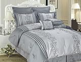 IMAGE OF Cathay Home 8-Piece Top of Bed Set King Faux Silk Montecino, Silver/Grey