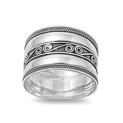 Sterling Silver Woman's Bali Fashion Wide Ring Classic 925 Band 13mm Sizes 6-10