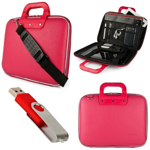 Pink SumacLife Cady Semi Hard Case w/ Shoulder Strap for HP Pavilion dv6t-7000 Entertainment 15.6-inch Notebook PC + Red 4GB Flash Memory USB Thumbdrive