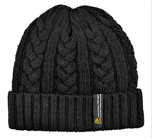Ebuyingcity Boys Men Thick Knitting Cotton Wool Hat Crochet, Ski Hat Snowboard Hat Ribbed Beanie, Black