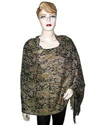 Paisley Jamawar Evening Dark Black Pashmina Shawl Throw Womens Stole