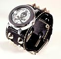Biker watch on black leather studded strap