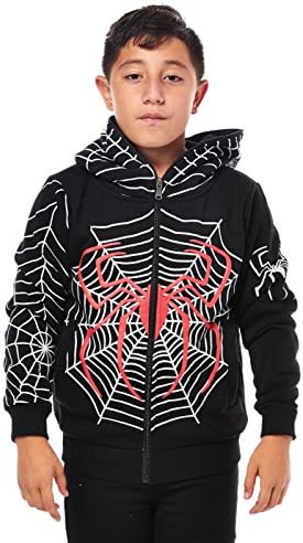 Boys Kids Children Youth Great Spider Man Mask Zipper Hoodies (14, Black (HK91118))