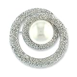 14K White Gold Diamond Circle Pearl Pin